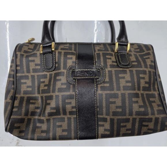 Vintage Fendi Zucca FF Boston Bag Brown PVC & Leather Monogram Handbag - Picture 1 of 3